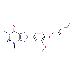 ChemSpider 2D Image | Ethyl [4-(1,3-dimethyl-2,6-dioxo-2,3,6,7-tetrahydro-1H-purin-8-yl)-2-methoxyphenoxy]acetate | C18H20N4O6