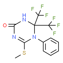 ChemSpider 2D Image | 4-(Methylsulfanyl)-5-phenyl-6,6-bis(trifluoromethyl)-5,6-dihydro-1,3,5-triazin-2(1H)-one | C12H9F6N3OS