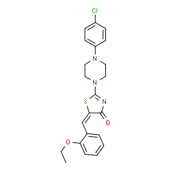 ChemSpider 2D Image | (5E)-2-[4-(4-Chlorophenyl)-1-piperazinyl]-5-(2-ethoxybenzylidene)-1,3-thiazol-4(5H)-one | C22H22ClN3O2S