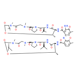 ChemSpider 2D Image | 2-Amino-N,N'-bis[(6S,9S,10S,13S,18aS)-6,13-diisopropyl-2,5,9-trimethyl-1,4,7,11,14-pentaoxohexadecahydro-1H-pyrrolo[2,1-i][1,4,7,10,13]oxatetraazacyclohexadecin-10-yl]-4,6-dimethyl-3-oxo-3H-phenoxazin
e-1,9-dicarboxamide | C62H86N12O16