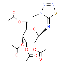 ChemSpider 2D Image | 2,3,4,6-Tetra-O-acetyl-N-(4-methyl-1,2,3,4-thiatriazol-5(4H)-ylidene)-beta-D-glucopyranosylamine | C16H22N4O9S