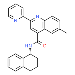 ChemSpider 2D Image | 6-Methyl-2-(2-pyridinyl)-N-[(1R)-1,2,3,4-tetrahydro-1-naphthalenyl]-4-quinolinecarboxamide | C26H23N3O