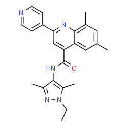 ChemSpider 2D Image | N-(1-Ethyl-3,5-dimethyl-1H-pyrazol-4-yl)-6,8-dimethyl-2-(4-pyridinyl)-4-quinolinecarboxamide | C24H25N5O