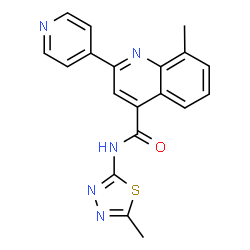 ChemSpider 2D Image | 8-Methyl-N-(5-methyl-1,3,4-thiadiazol-2-yl)-2-(4-pyridinyl)-4-quinolinecarboxamide | C19H15N5OS