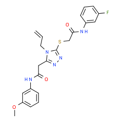 ChemSpider 2D Image | 2-[4-Allyl-5-({2-[(3-fluorophenyl)amino]-2-oxoethyl}sulfanyl)-4H-1,2,4-triazol-3-yl]-N-(3-methoxyphenyl)acetamide | C22H22FN5O3S