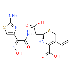 ChemSpider 2D Image | (2R)-2-[(R)-{[(2Z)-2-(2-Amino-1,3-thiazol-4-yl)-2-(hydroxyimino)acetyl]amino}(carboxy)methyl]-5-vinyl-3,6-dihydro-2H-1,3-thiazine-4-carboxylic acid | C14H15N5O6S2