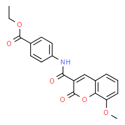 ChemSpider 2D Image | Ethyl 4-{[(8-methoxy-2-oxo-2H-chromen-3-yl)carbonyl]amino}benzoate | C20H17NO6