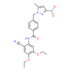 ChemSpider 2D Image | N-(2-Cyano-4,5-diethoxyphenyl)-4-[(5-methyl-3-nitro-1H-pyrazol-1-yl)methyl]benzamide | C23H23N5O5
