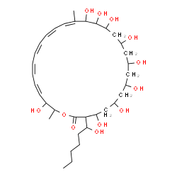 ChemSpider 2D Image | (17Z,19Z,21Z,23Z,25Z)-4,6,8,10,12,14,15,16,27-Nonahydroxy-3-(1-hydroxyhexyl)-17,28-dimethyloxacyclooctacosa-17,19,21,23,25-pentaen-2-one | C35H58O12