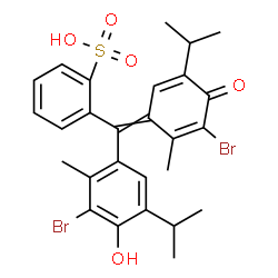 ChemSpider 2D Image | 2-[(3-Bromo-4-hydroxy-5-isopropyl-2-methylphenyl)(3-bromo-5-isopropyl-2-methyl-4-oxo-2,5-cyclohexadien-1-ylidene)methyl]benzenesulfonic acid | C27H28Br2O5S