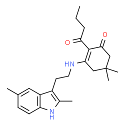 ChemSpider 2D Image | Cyclohex-2-enone, 2-butyryl-3-[2-(2,5-dimethyl-1H-indol-3-yl)ethylamino]-5,5-dimethyl- | C24H32N2O2