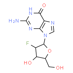 ChemSpider 2D Image | 2-Amino-9-(2-deoxy-2-fluoropentofuranosyl)-1,9-dihydro-6H-purin-6-one | C10H12FN5O4