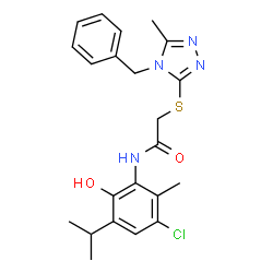 ChemSpider 2D Image | 2-[(4-Benzyl-5-methyl-4H-1,2,4-triazol-3-yl)sulfanyl]-N-(3-chloro-6-hydroxy-5-isopropyl-2-methylphenyl)acetamide | C22H25ClN4O2S