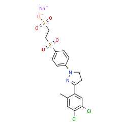 ChemSpider 2D Image | Sodium 2-({4-[3-(4,5-dichloro-2-methylphenyl)-4,5-dihydro-1H-pyrazol-1-yl]phenyl}sulfonyl)ethanesulfonate | C18H17Cl2N2NaO5S2
