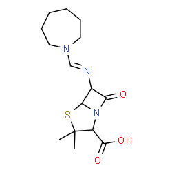ChemSpider 2D Image | 6-[(E)-(1-Azepanylmethylene)amino]-3,3-dimethyl-7-oxo-4-thia-1-azabicyclo[3.2.0]heptane-2-carboxylic acid | C15H23N3O3S
