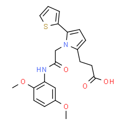 ChemSpider 2D Image | 3-[1-{2-[(2,5-Dimethoxyphenyl)amino]-2-oxoethyl}-5-(2-thienyl)-1H-pyrrol-2-yl]propanoic acid | C21H22N2O5S