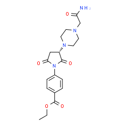 ChemSpider 2D Image | Ethyl 4-{(3S)-3-[4-(2-amino-2-oxoethyl)-1-piperazinyl]-2,5-dioxo-1-pyrrolidinyl}benzoate | C19H24N4O5