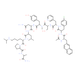 ChemSpider 2D Image | N-Acetyl-3-(2-naphthyl)alanyl-4-chlorophenylalanyl-3-(3-pyridinyl)alanylseryl-N-methyltyrosylasparaginylleucyl-N~6~-isopropyllysylprolylalaninamide | C72H95ClN14O14