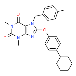 ChemSpider 2D Image | 8-(4-Cyclohexylphenoxy)-1,3-dimethyl-7-(4-methylbenzyl)-3,7-dihydro-1H-purine-2,6-dione | C27H30N4O3