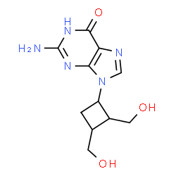 ChemSpider 2D Image | 2-Amino-9-(2,3-bis(hydroxymethyl)cyclobutyl)-1,9-dihydro-6H-purin-6-one | C11H15N5O3