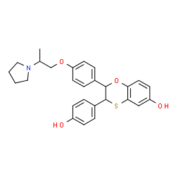 ChemSpider 2D Image | 3-(4-Hydroxyphenyl)-2-{4-[2-(1-pyrrolidinyl)propoxy]phenyl}-2,3-dihydro-1,4-benzoxathiin-6-ol | C27H29NO4S