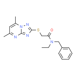 ChemSpider 2D Image | N-Benzyl-2-[(5,7-dimethyl[1,2,4]triazolo[1,5-a]pyrimidin-2-yl)sulfanyl]-N-ethylacetamide | C18H21N5OS