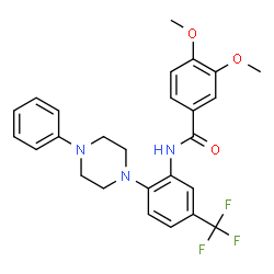 ChemSpider 2D Image | 3,4-Dimethoxy-N-[2-(4-phenyl-1-piperazinyl)-5-(trifluoromethyl)phenyl]benzamide | C26H26F3N3O3