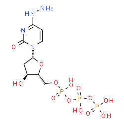 ChemSpider 2D Image | 1-[2-Deoxy-5-O-(hydroxy{[hydroxy(phosphonooxy)phosphoryl]oxy}phosphoryl)-beta-D-erythro-pentofuranosyl]-4-hydrazino-2(1H)-pyrimidinone | C9H17N4O13P3