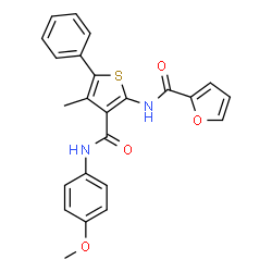 ChemSpider 2D Image | N-{3-[(4-Methoxyphenyl)carbamoyl]-4-methyl-5-phenyl-2-thienyl}-2-furamide | C24H20N2O4S