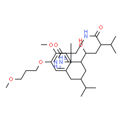 ChemSpider 2D Image | 5-Amino-N-(3-amino-2,2-dimethyl-3-oxopropyl)-4-hydroxy-2-isopropyl-7-[4-methoxy-3-(3-methoxypropoxy)benzyl]-8-methylnonanamide | C30H53N3O6