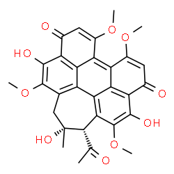 ChemSpider 2D Image | (1S,2R)-1-Acetyl-2,5,12-trihydroxy-4,8,9,13-tetramethoxy-2-methyl-2,3-dihydro-1H-cyclohepta[ghi]perylene-6,11-dione | C30H26O10