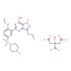 ChemSpider 2D Image | 1-((3-(6,7-Dihydro-1-methyl-7-oxo-3-propyl-1H-pyrazolo(4,3-d)pyrimidin-5-yl)-4-ethoxyphenyl)sulfonyl)-4-methylpiperazine citrate (1:1) | C28H35N6O11S