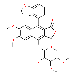 ChemSpider 2D Image | 9-(1,3-Benzodioxol-4-yl)-6,7-dimethoxy-1-oxo-1,3-dihydronaphtho[2,3-c]furan-4-yl 3,4-di-O-methylpentopyranoside | C28H28O11