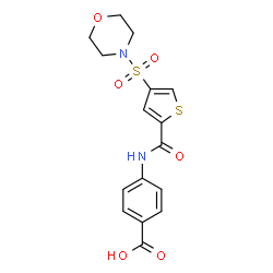 ChemSpider 2D Image | 4-({[4-(4-Morpholinylsulfonyl)-2-thienyl]carbonyl}amino)benzoic acid | C16H16N2O6S2