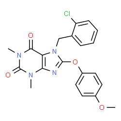 ChemSpider 2D Image | 7-(2-Chlorobenzyl)-8-(4-methoxyphenoxy)-1,3-dimethyl-3,7-dihydro-1H-purine-2,6-dione | C21H19ClN4O4