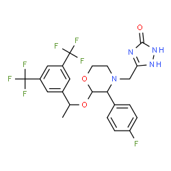 ChemSpider 2D Image | 5-{[2-{1-[3,5-Bis(trifluoromethyl)phenyl]ethoxy}-3-(4-fluorophenyl)-4-morpholinyl]methyl}-1,2-dihydro-3H-1,2,4-triazol-3-one | C23H21F7N4O3