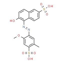 ChemSpider 2D Image | 6-Hydroxy-5-[2-(2-methoxy-5-methyl-4-sulfophenyl)diazenyl]-2-naphthalenesulfonic acid | C18H16N2O8S2