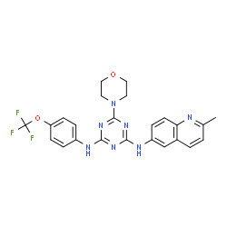 ChemSpider 2D Image | N-(2-Methyl-6-quinolinyl)-6-(4-morpholinyl)-N'-[4-(trifluoromethoxy)phenyl]-1,3,5-triazine-2,4-diamine | C24H22F3N7O2