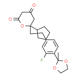ChemSpider 2D Image | 6-Cyclopentyl-6-{2-[3-fluoro-4-(2-methyl-1,3-dioxolan-2-yl)phenyl]ethyl}dihydro-2H-pyran-2,4(3H)-dione | C22H27FO5
