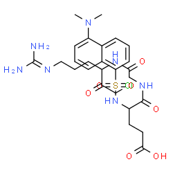 ChemSpider 2D Image | N-{[5-(Dimethylamino)-1-naphthyl]sulfonyl}-alpha-glutamyl-N-(6-carbamimidamido-1-chloro-2-oxo-3-hexanyl)glycinamide | C26H36ClN7O7S