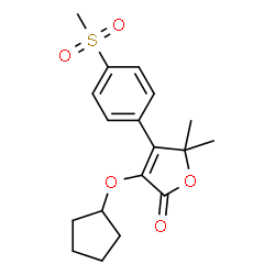 ChemSpider 2D Image | 3-(Cyclopentyloxy)-5,5-dimethyl-4-[4-(methylsulfonyl)phenyl]-2(5H)-furanone | C18H22O5S