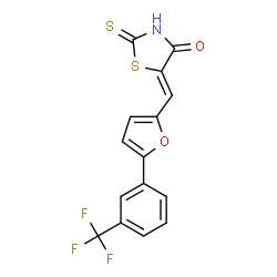 ChemSpider 2D Image | (5Z)-2-Thioxo-5-({5-[3-(trifluoromethyl)phenyl]-2-furyl}methylene)-1,3-thiazolidin-4-one | C15H8F3NO2S2