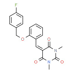 ChemSpider 2D Image | 5-{2-[(4-Fluorobenzyl)oxy]benzylidene}-1,3-dimethyl-2,4,6(1H,3H,5H)-pyrimidinetrione | C20H17FN2O4