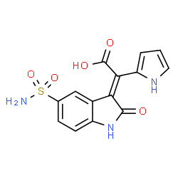 ChemSpider 2D Image | (2E)-(2-Oxo-5-sulfamoyl-1,2-dihydro-3H-indol-3-ylidene)(1H-pyrrol-2-yl)acetic acid | C14H11N3O5S
