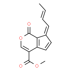 ChemSpider 2D Image | Methyl (7Z)-7-[(2E)-2-buten-1-ylidene]-1-oxo-1,7-dihydrocyclopenta[c]pyran-4-carboxylate | C14H12O4