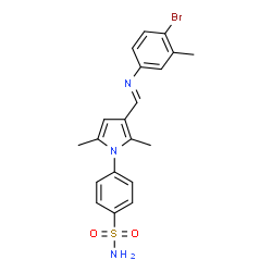 ChemSpider 2D Image | 4-(3-{(E)-[(4-Bromo-3-methylphenyl)imino]methyl}-2,5-dimethyl-1H-pyrrol-1-yl)benzenesulfonamide | C20H20BrN3O2S