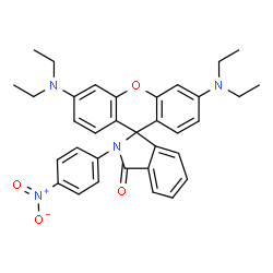 ChemSpider 2D Image | 3',6'-Bis(diethylamino)-2-(4-nitrophenyl)spiro[isoindole-1,9'-xanthen]-3(2H)-one | C34H34N4O4