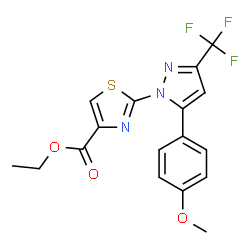 ChemSpider 2D Image | Ethyl 2-[5-(4-methoxyphenyl)-3-(trifluoromethyl)-1H-pyrazol-1-yl]-1,3-thiazole-4-carboxylate | C17H14F3N3O3S