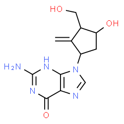 ChemSpider 2D Image | 2-Amino-9-[4-hydroxy-3-(hydroxymethyl)-2-methylenecyclopentyl]-1,9-dihydro-6H-purin-6-one | C12H15N5O3