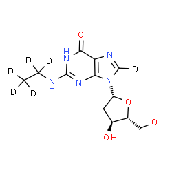 ChemSpider 2D Image | 2'-Deoxy-N-(~2~H_5_)ethyl(8-~2~H)guanosine | C12H11D6N5O4